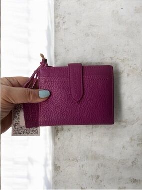 Card holder wallet genuine leather magenta color made in India